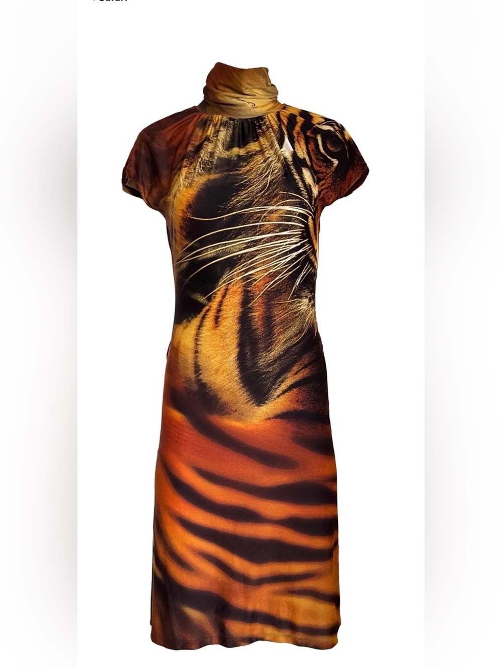 Roberto Cavalli Tiger-Print Midi Dress in Orange and Black